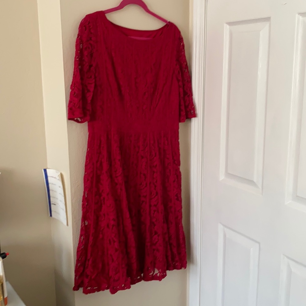 Adrianna Papell Red Lace A Line Dress Size 14
